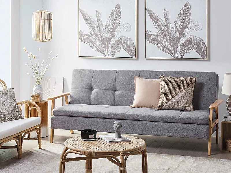 Canapé-lit 3 places TJORN Tissu Gris clair