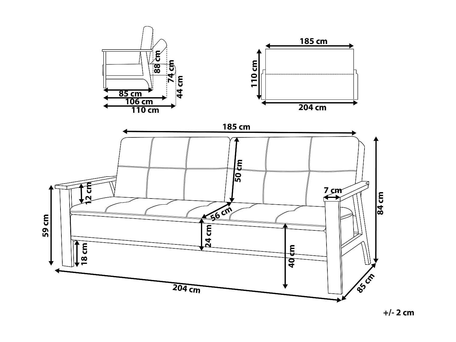 3-Sitzer Sofa Stoff hellgrau gesteppt Schlaffunktion Armlehnen hellbraun Tjorn