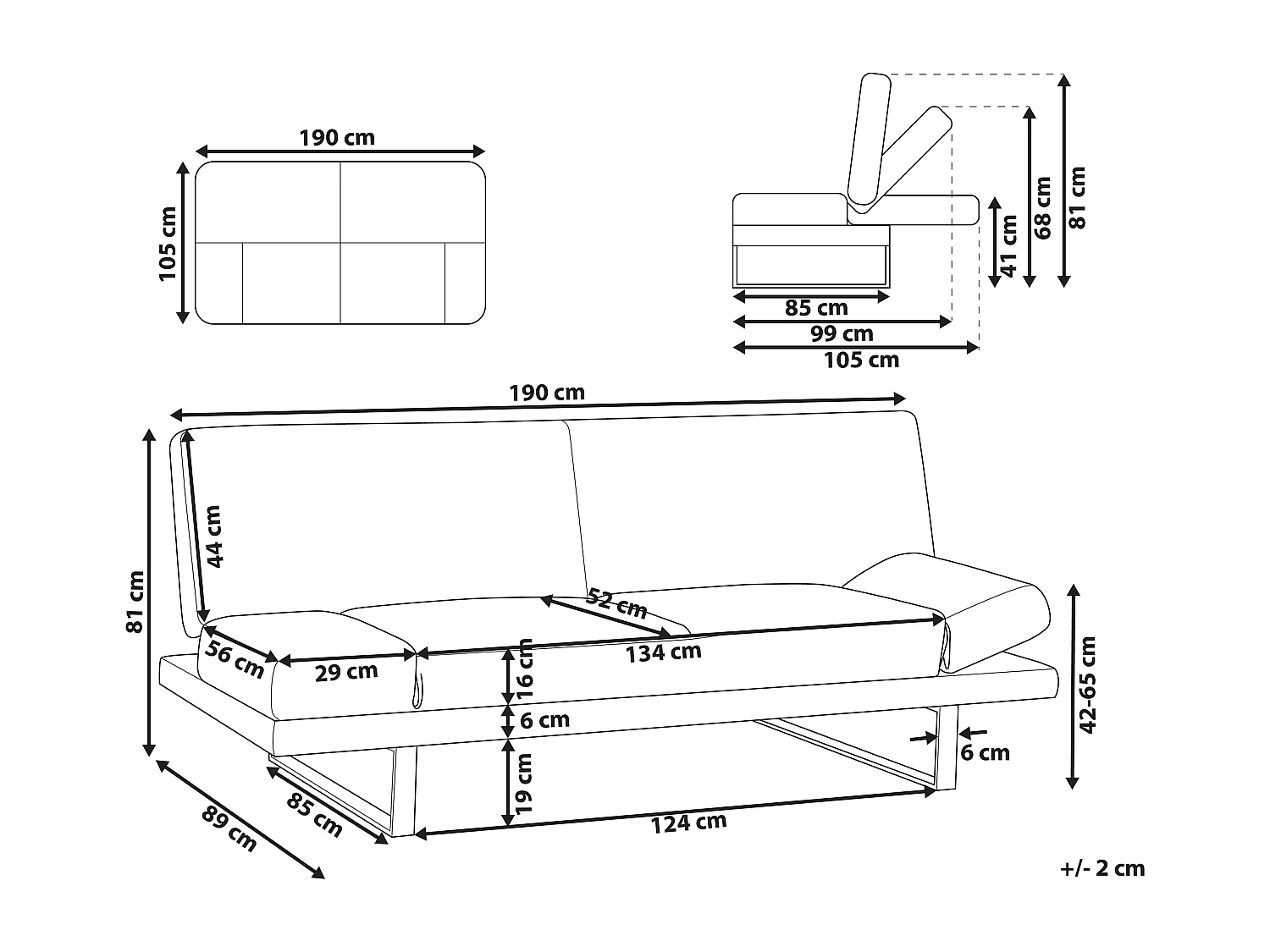 Slaapbank YORK Stof Blauw 2-zitter