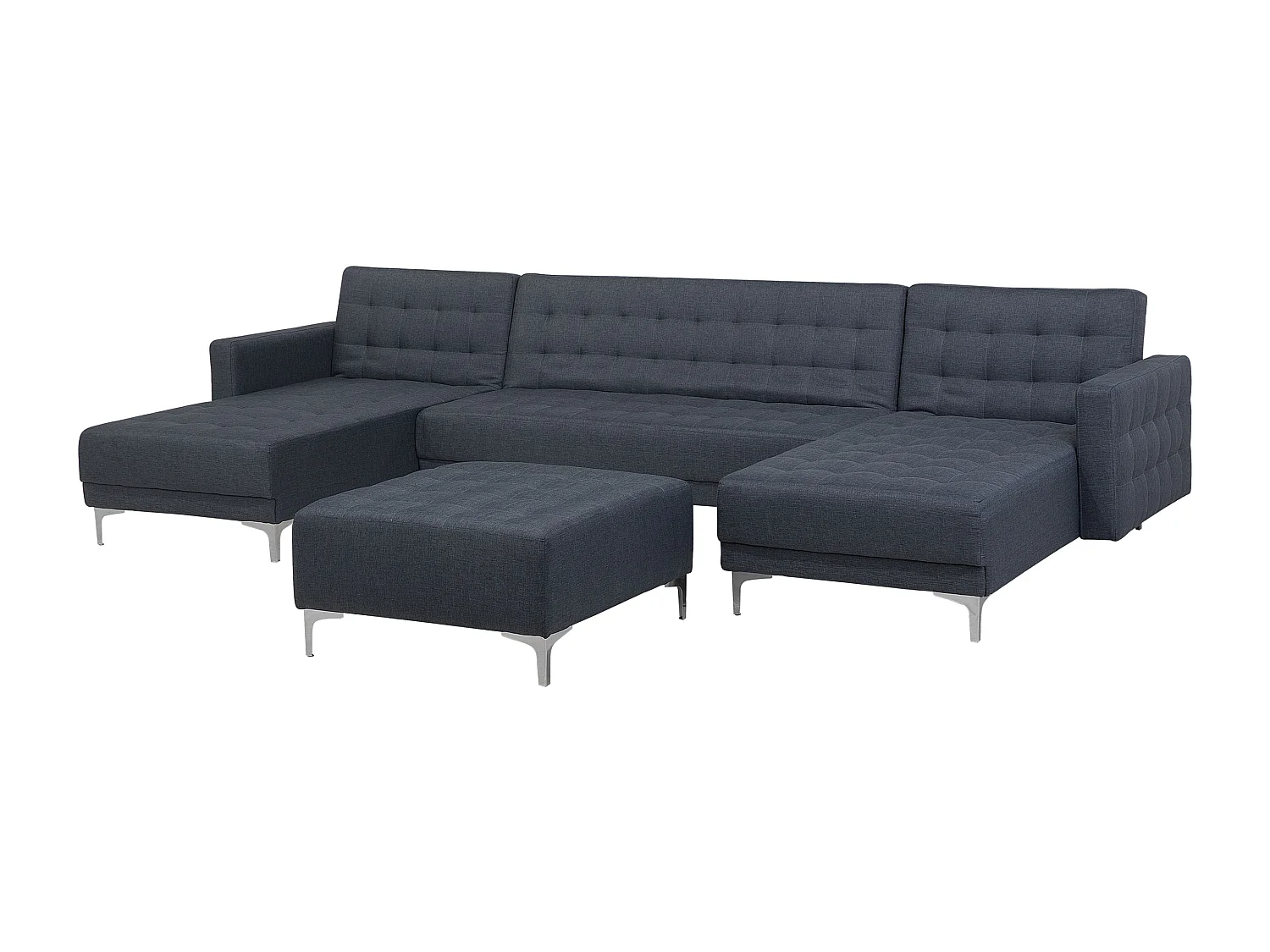 Canapé-lit modulable en forme de U 5 places ABERDEEN Tissu Gris foncé avec ottoman