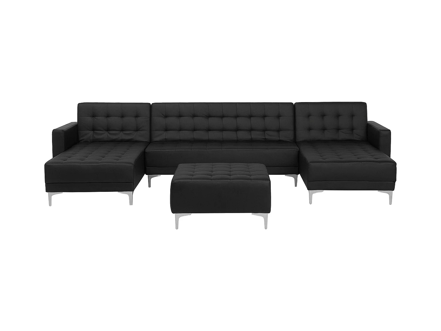 Modulaire U-vormige slaapbank ABERDEEN Kunstleer Zwart Met ottomaan 5-zitter