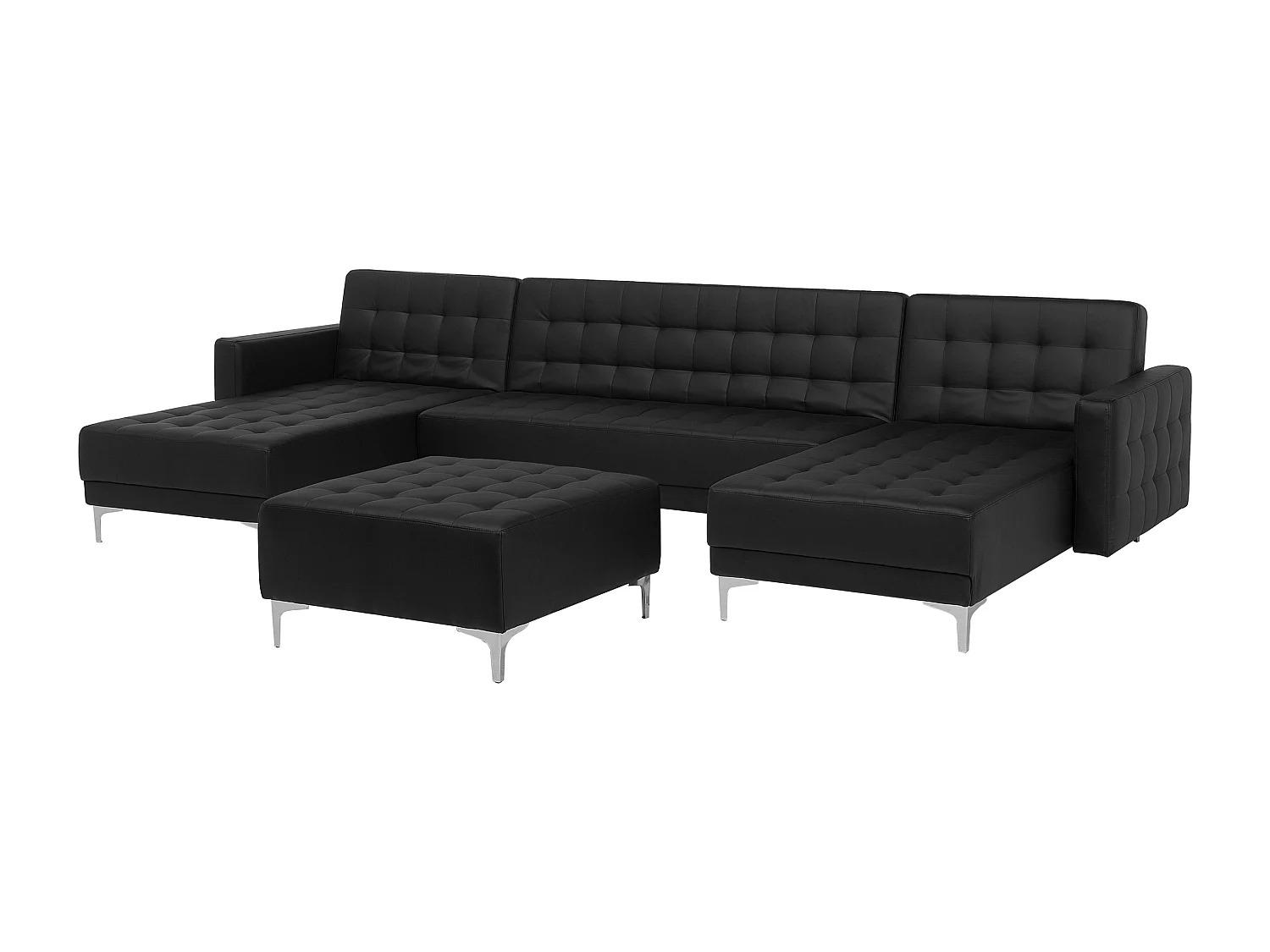 Canapé-lit modulable en forme de U 5 places ABERDEEN Cuir PU Noir avec ottoman