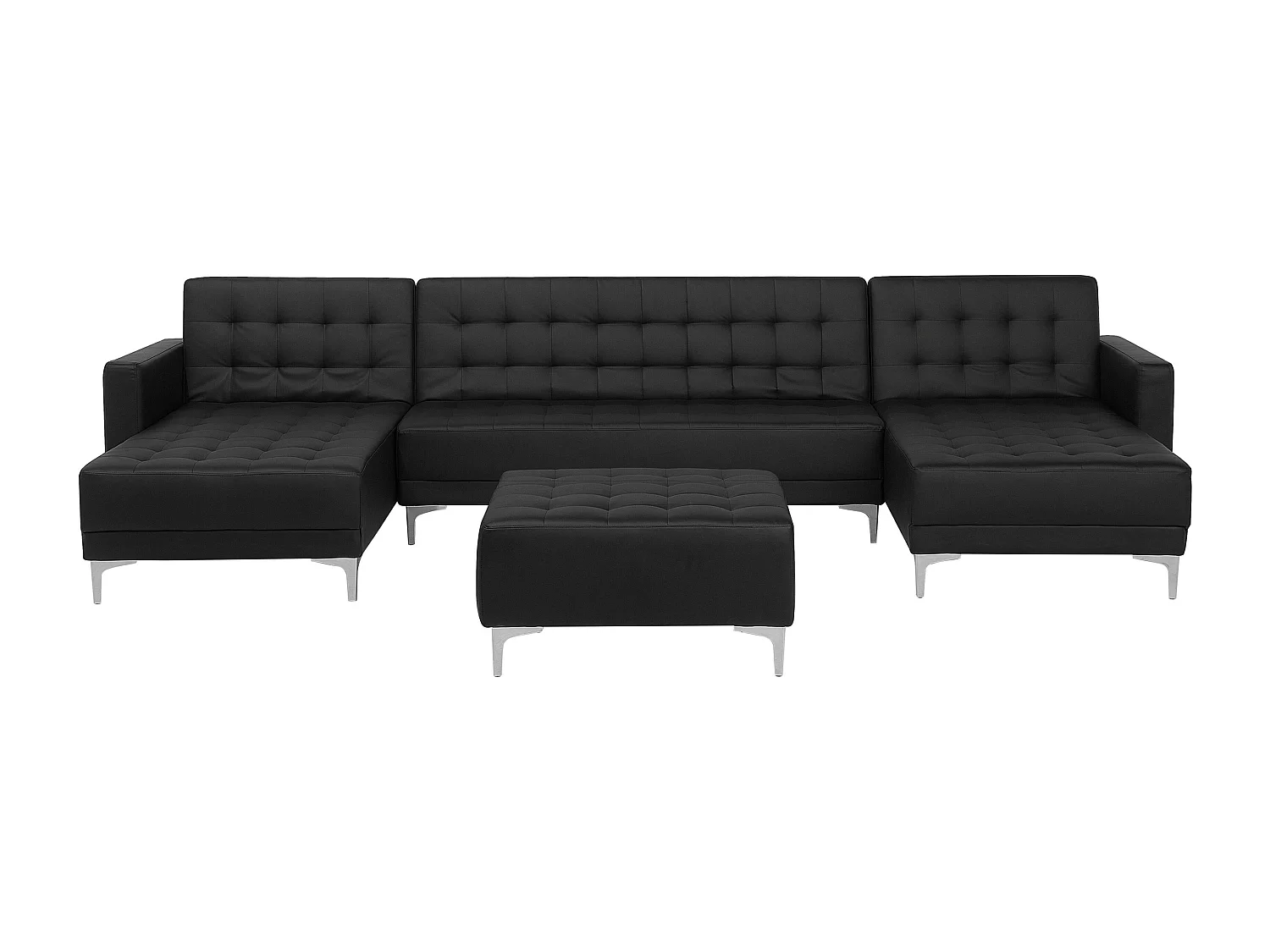 Modulaire U-vormige slaapbank ABERDEEN Kunstleer Zwart Met ottomaan 5-zitter