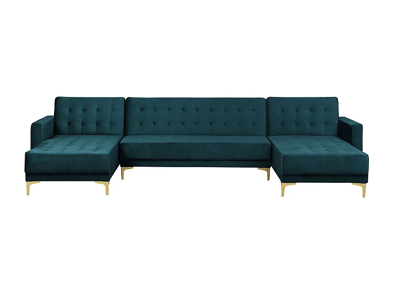 Modulaire U-vormige slaapbank ABERDEEN Fluweel Blauwgroen 5-zitter