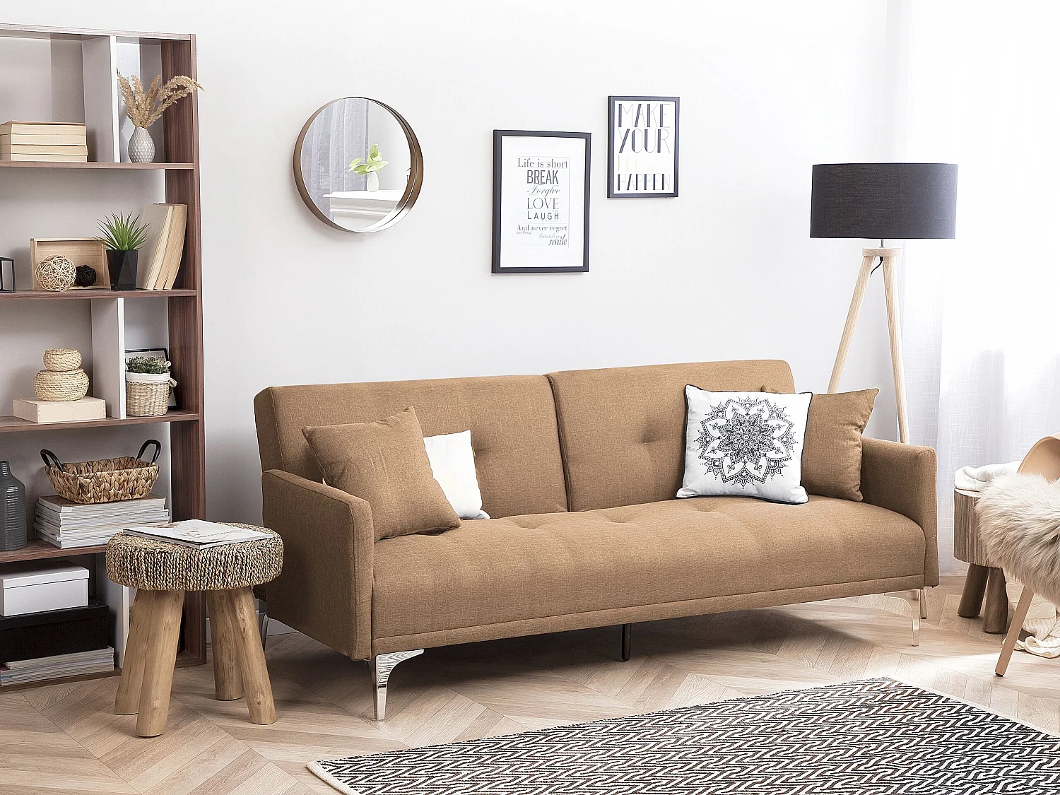 Slaapbank LUCAN Stof Zandbeige 3-zitter