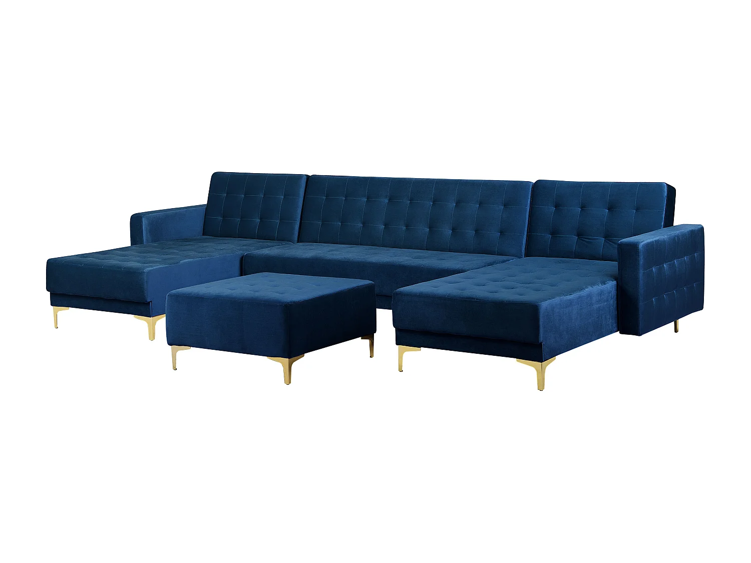 Canapé-lit modulable en forme de U 5 places ABERDEEN Velours Bleu marine avec ottoman