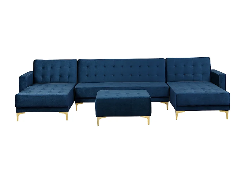 Canapé-lit modulable en forme de U 5 places ABERDEEN Velours Bleu marine avec ottoman