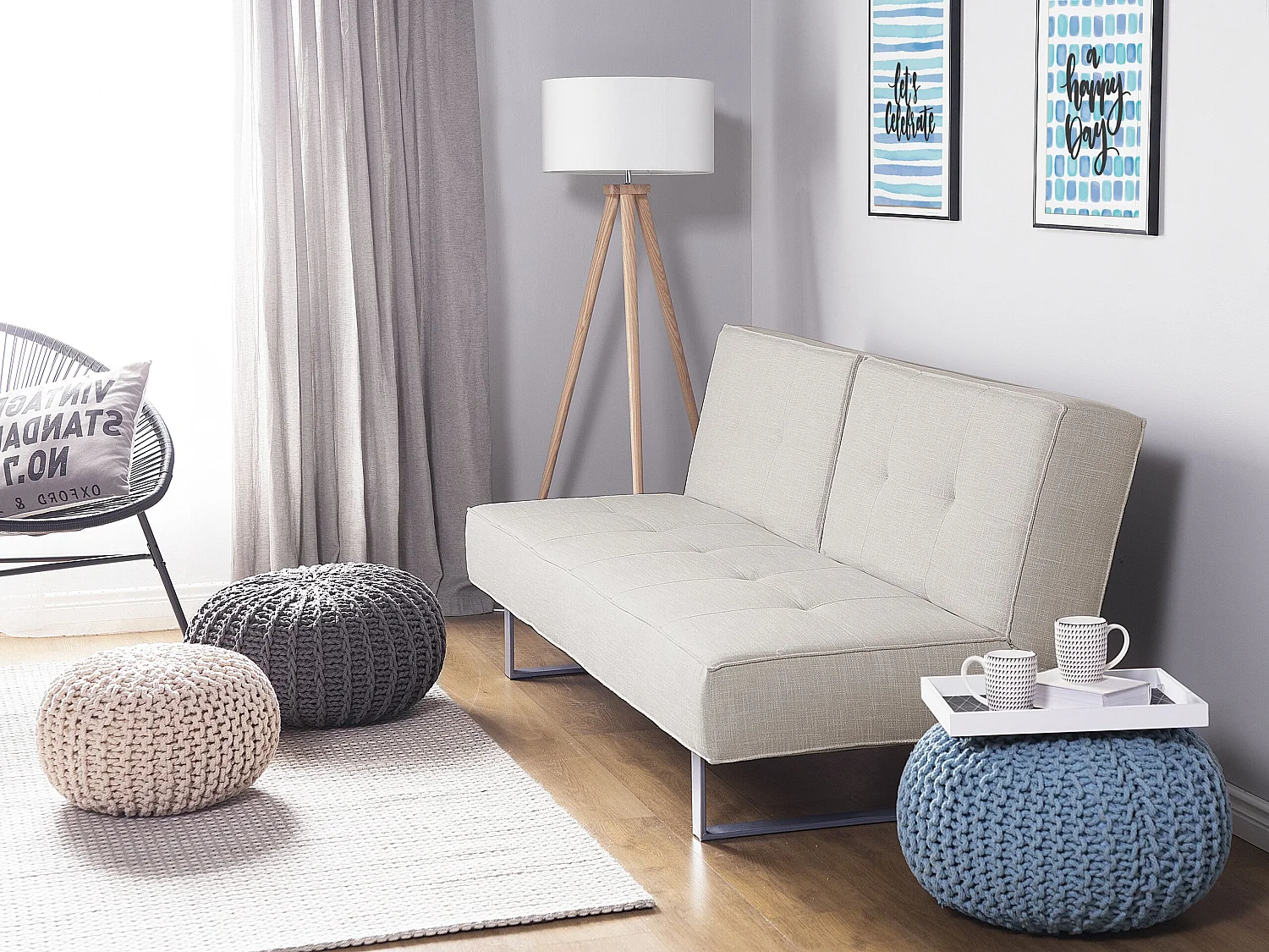 Slaapbank DUBLIN Stof Lichtbeige 3-zitter