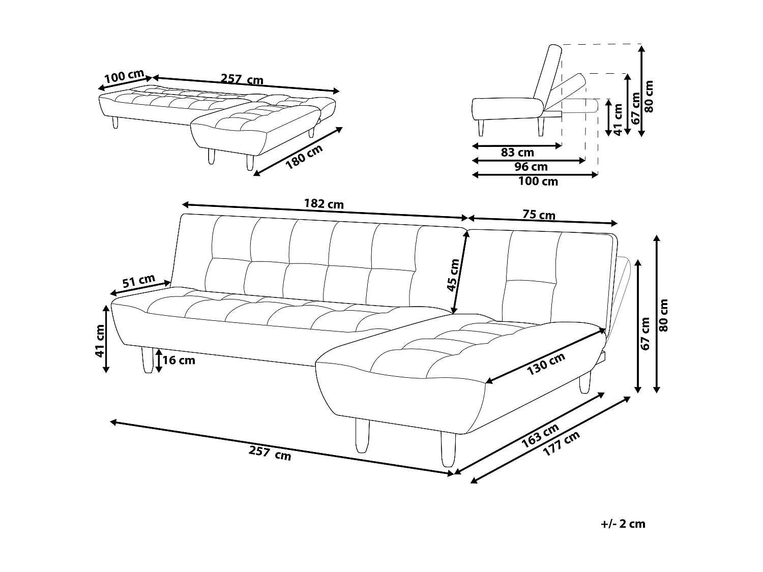 Sofá cama esquinero modular ALSTEN Tela Gris oscuro 4 plazas Izquierda
