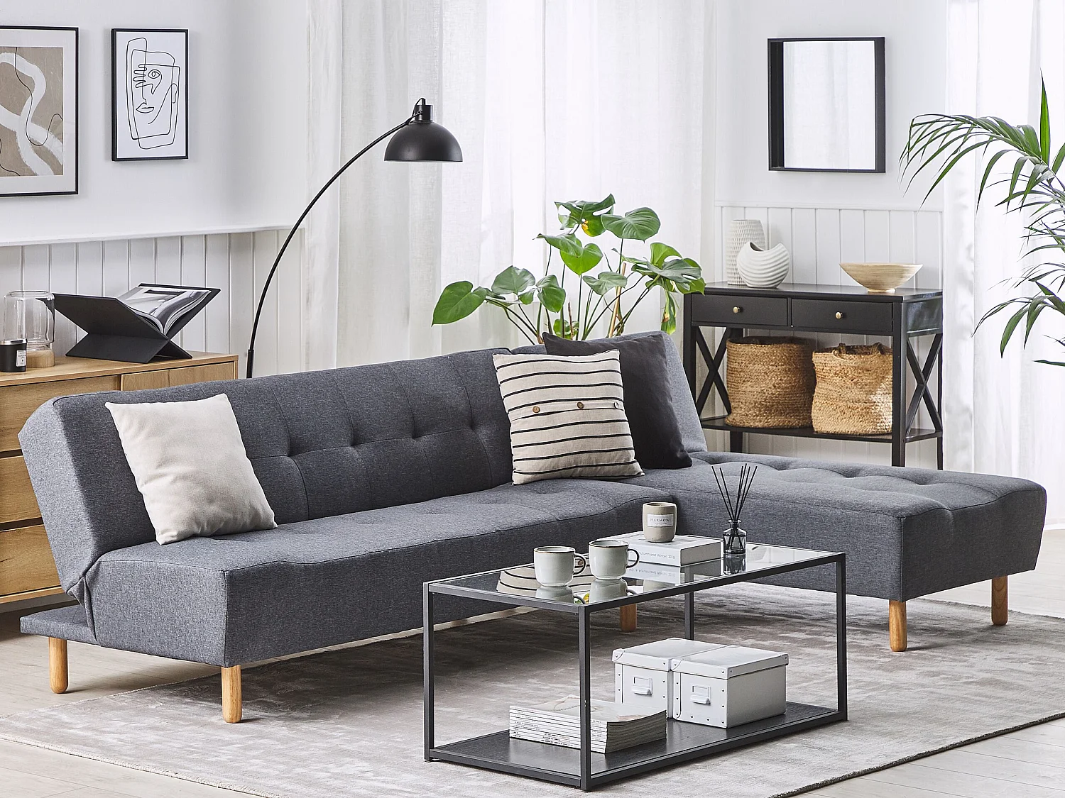 Canapé-lit d'angle modulable ALSTEN Tissu Gris foncé 4 places Côté gauche