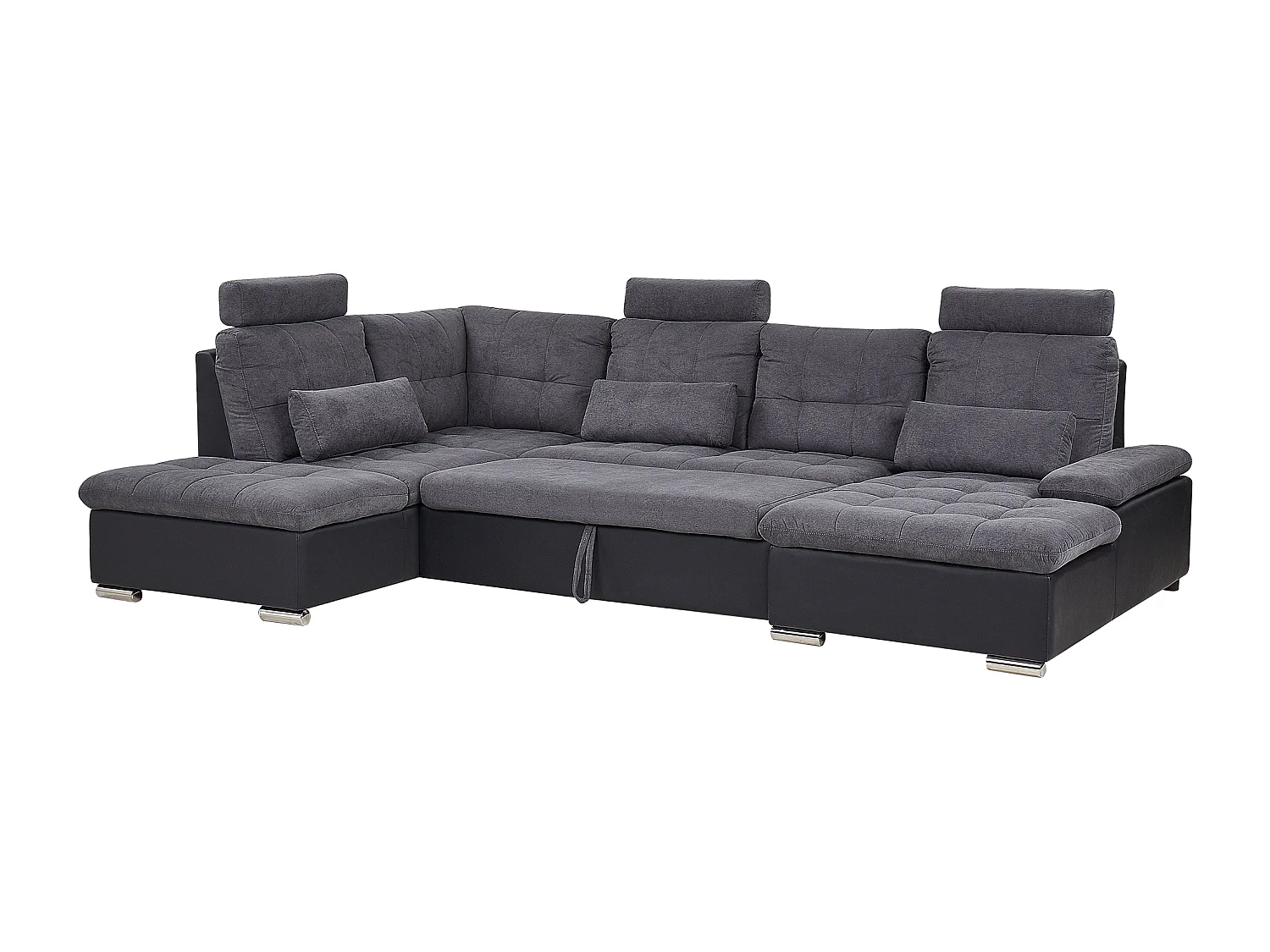 Canapé-lit en forme de U 5 places HALDEN Tissu Gris foncé avec rangement Côté droit