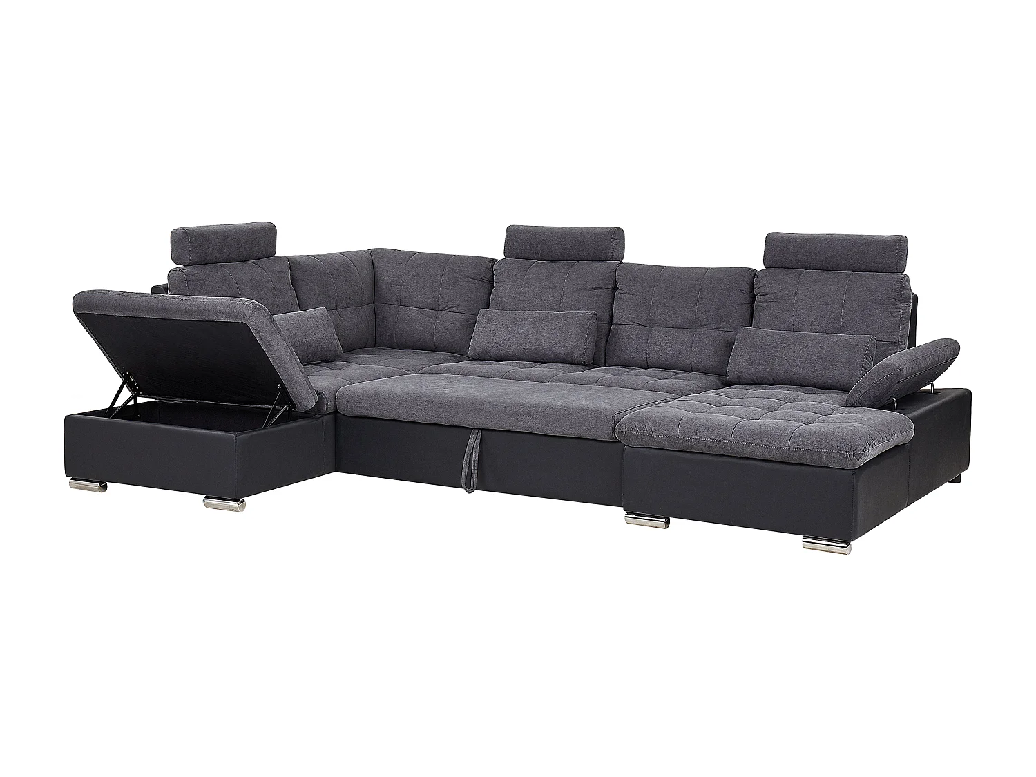Canapé-lit en forme de U 5 places HALDEN Tissu Gris foncé avec rangement Côté droit