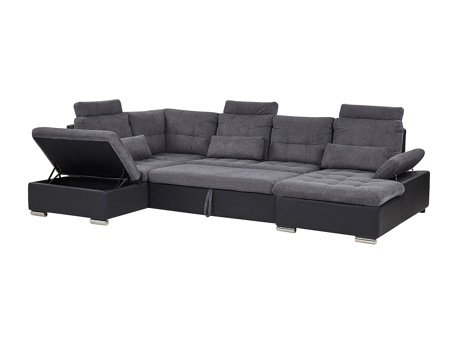 Canapé-lit en forme de U 5 places HALDEN Tissu Gris foncé avec rangement Côté droit
