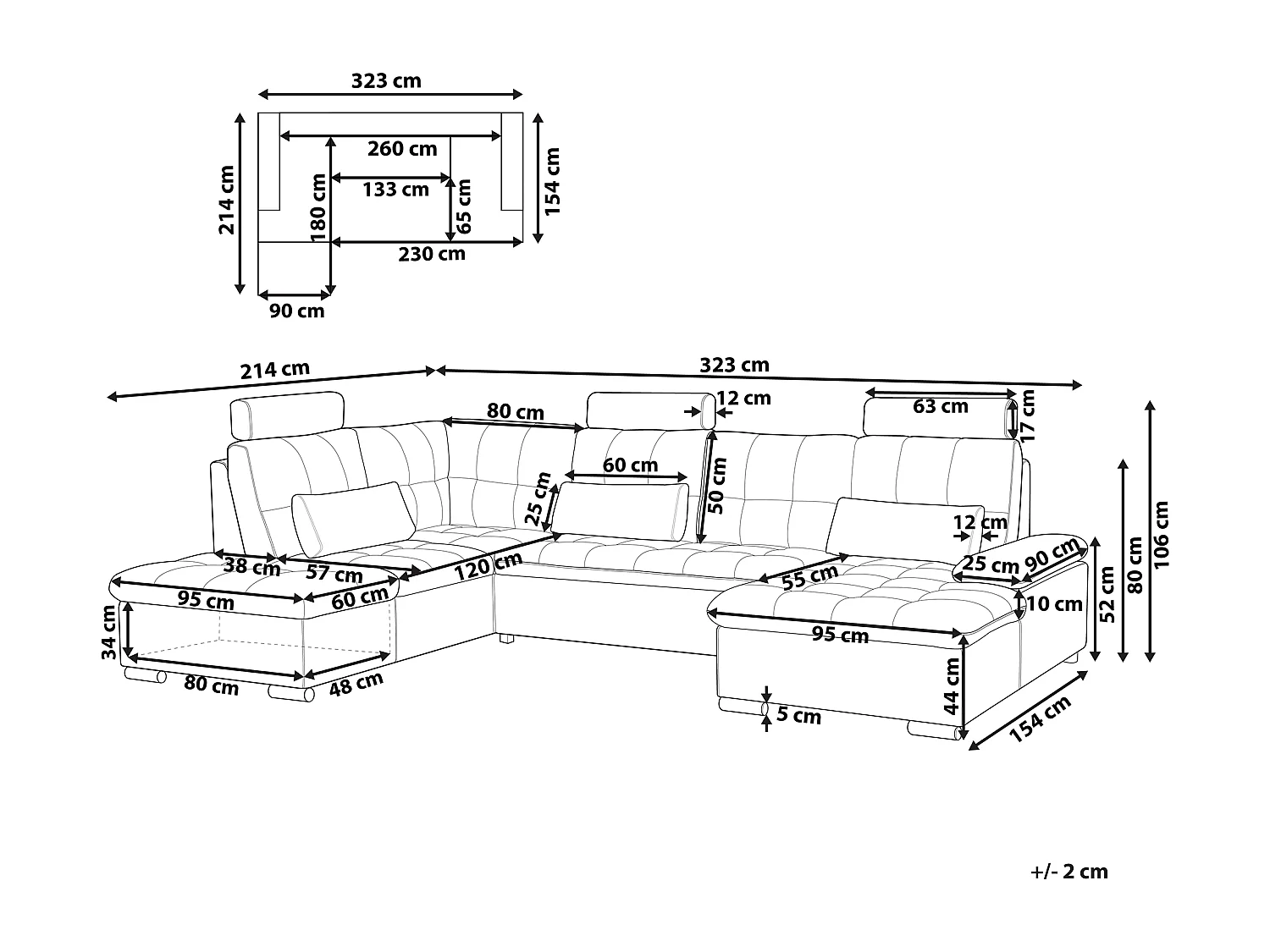 U-vormige slaapbank HALDEN Stof Donkergrijs met opbergruimte 5-zitter Universeel Rechterzijde