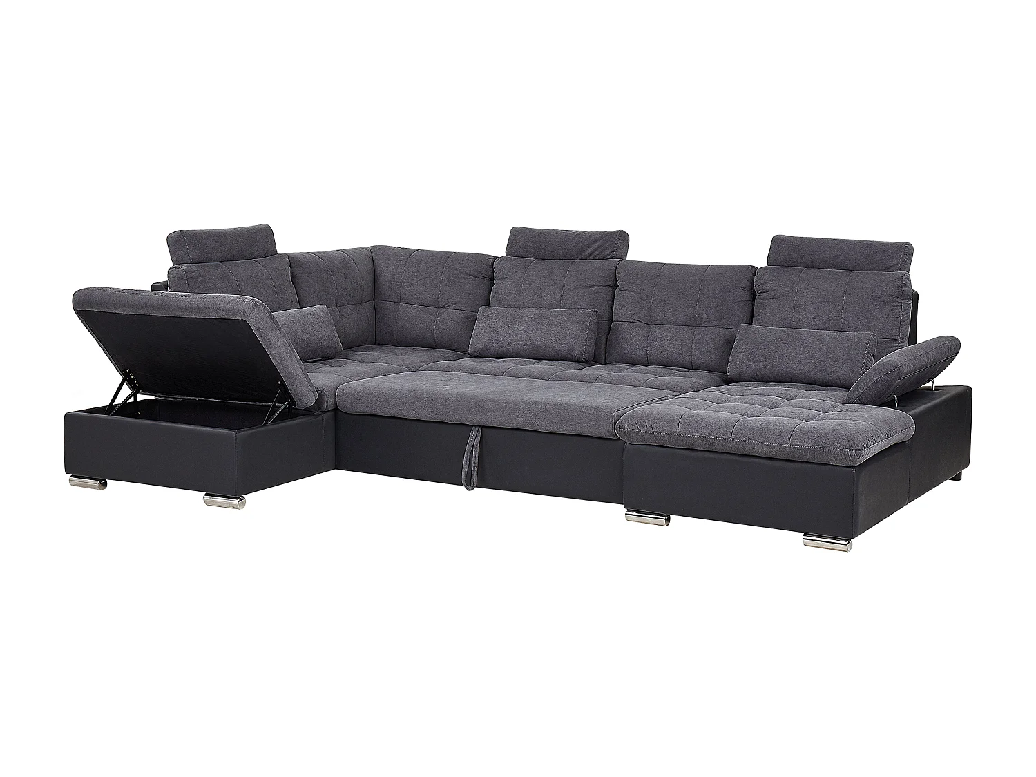 U-vormige slaapbank HALDEN Stof Donkergrijs met opbergruimte 5-zitter Universeel Rechterzijde