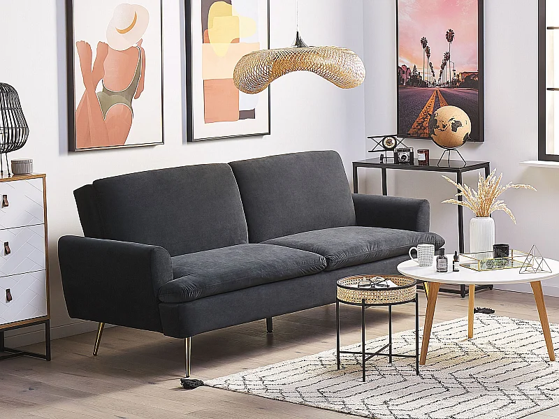Moderner 3-Sitzer Sofa Samtstoff schwarz Vettre