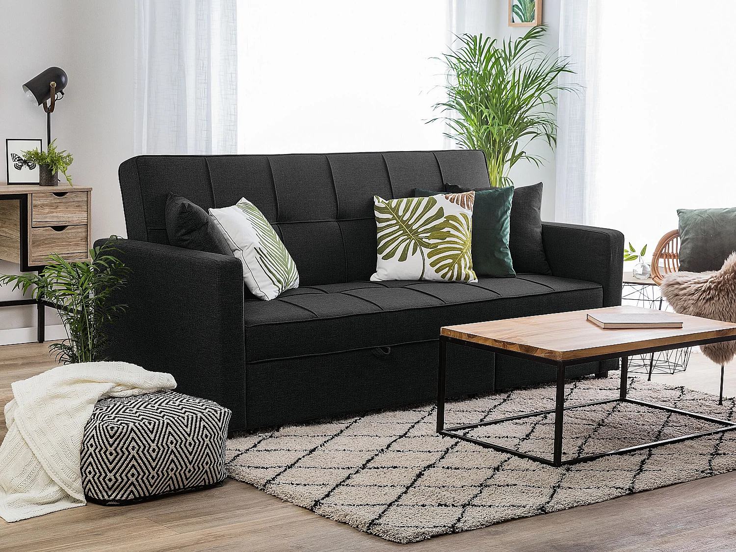 Schlafsofa Sofa mit Schlaffunktion Gästebett Polstersofa schwarz Glomma