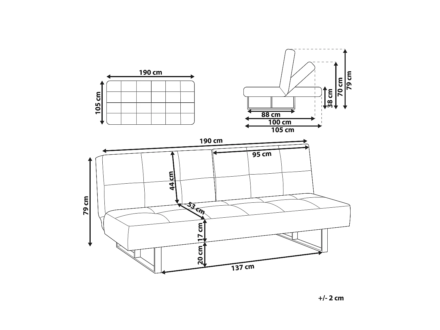 Slaapbank DUBLIN Stof Lichtblauw 3-zitter
