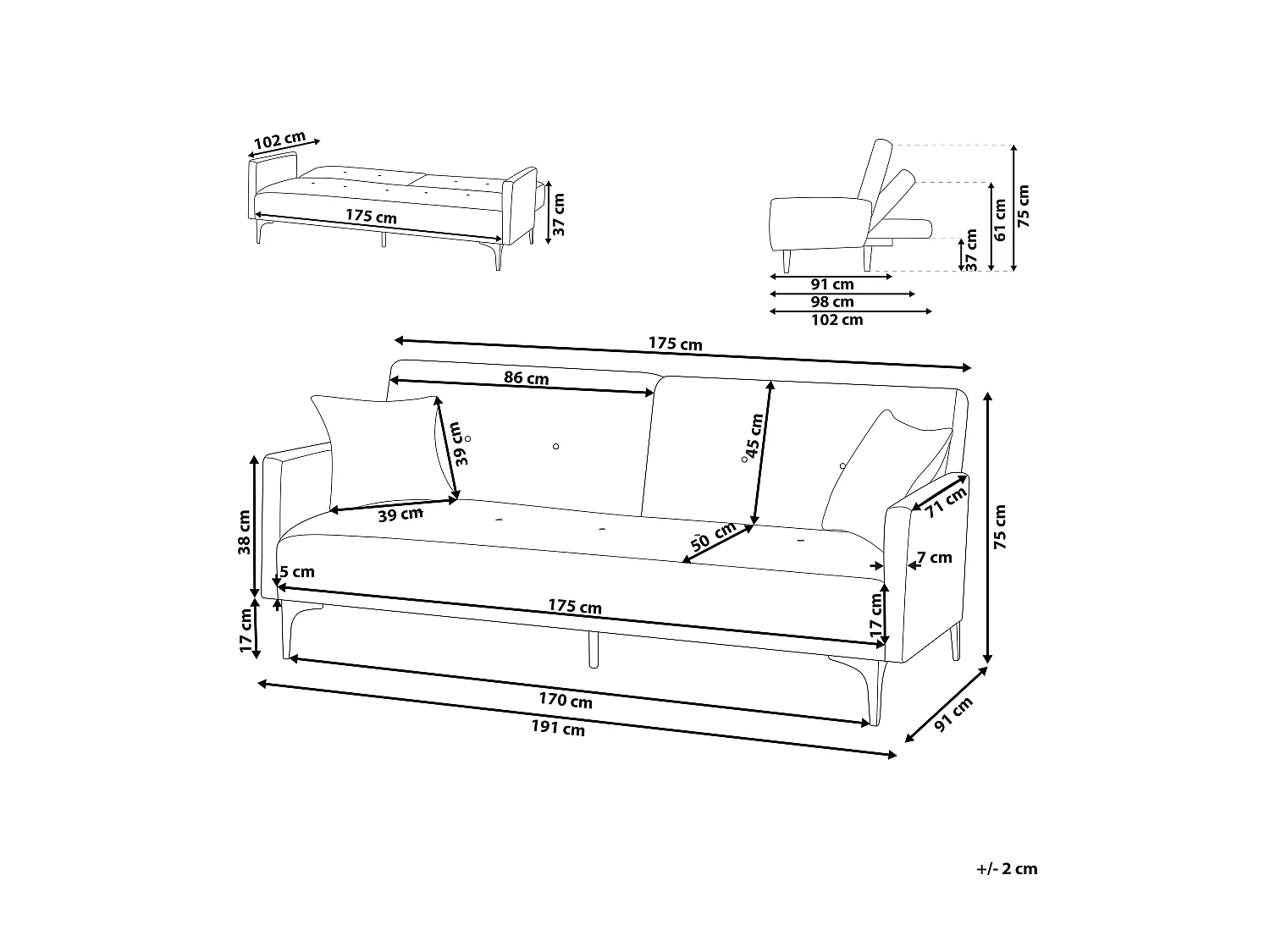 Sofá cama LUCAN Terciopelo Beige 3 plazas