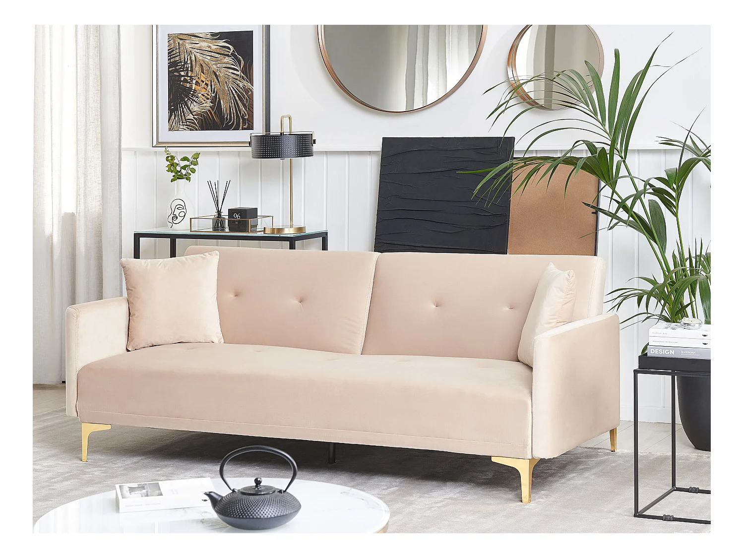Canapé-lit 3 places LUCAN Velours Beige