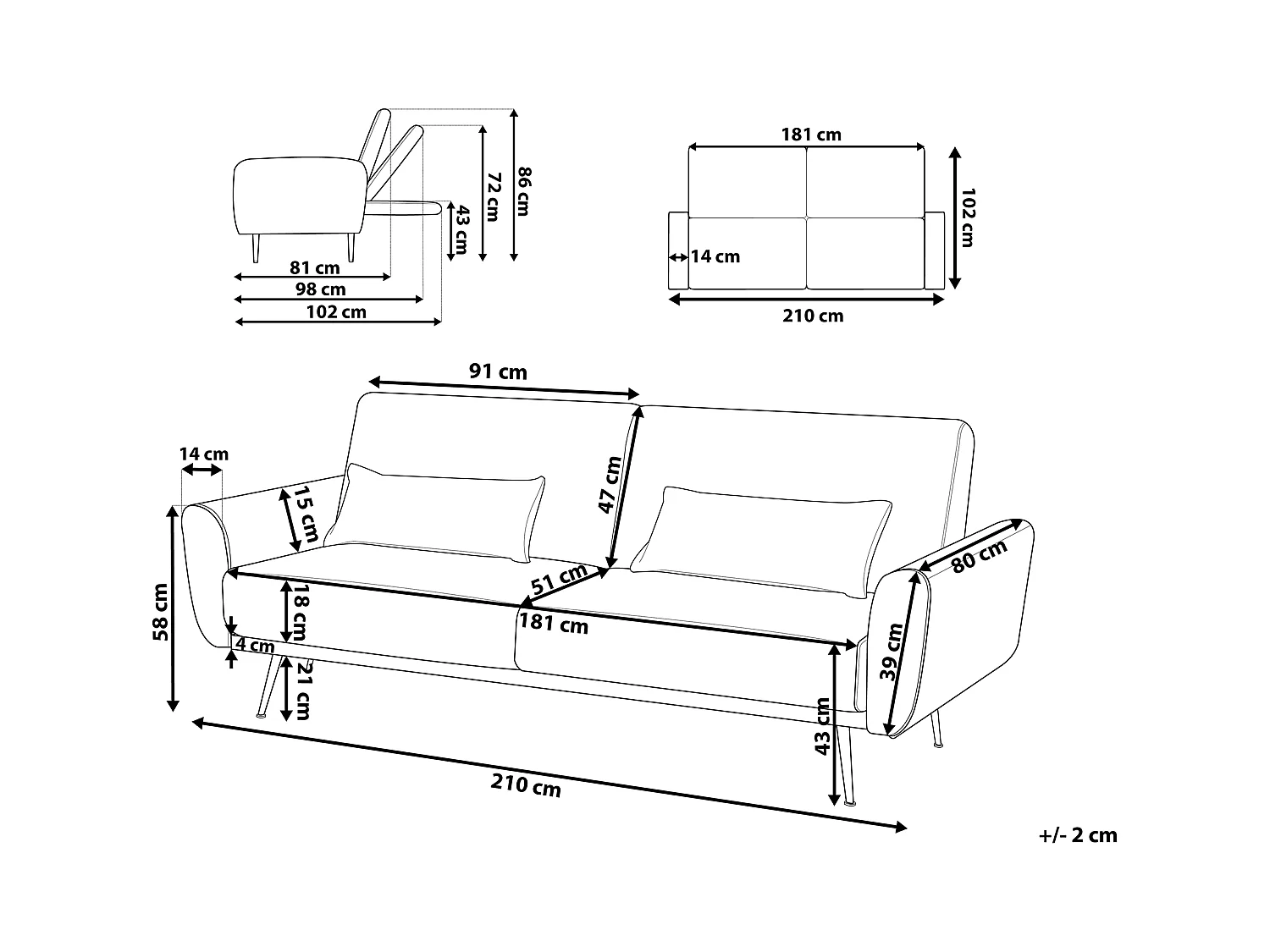 Sofá cama EINA Terciopelo Borgoña 3 plazas