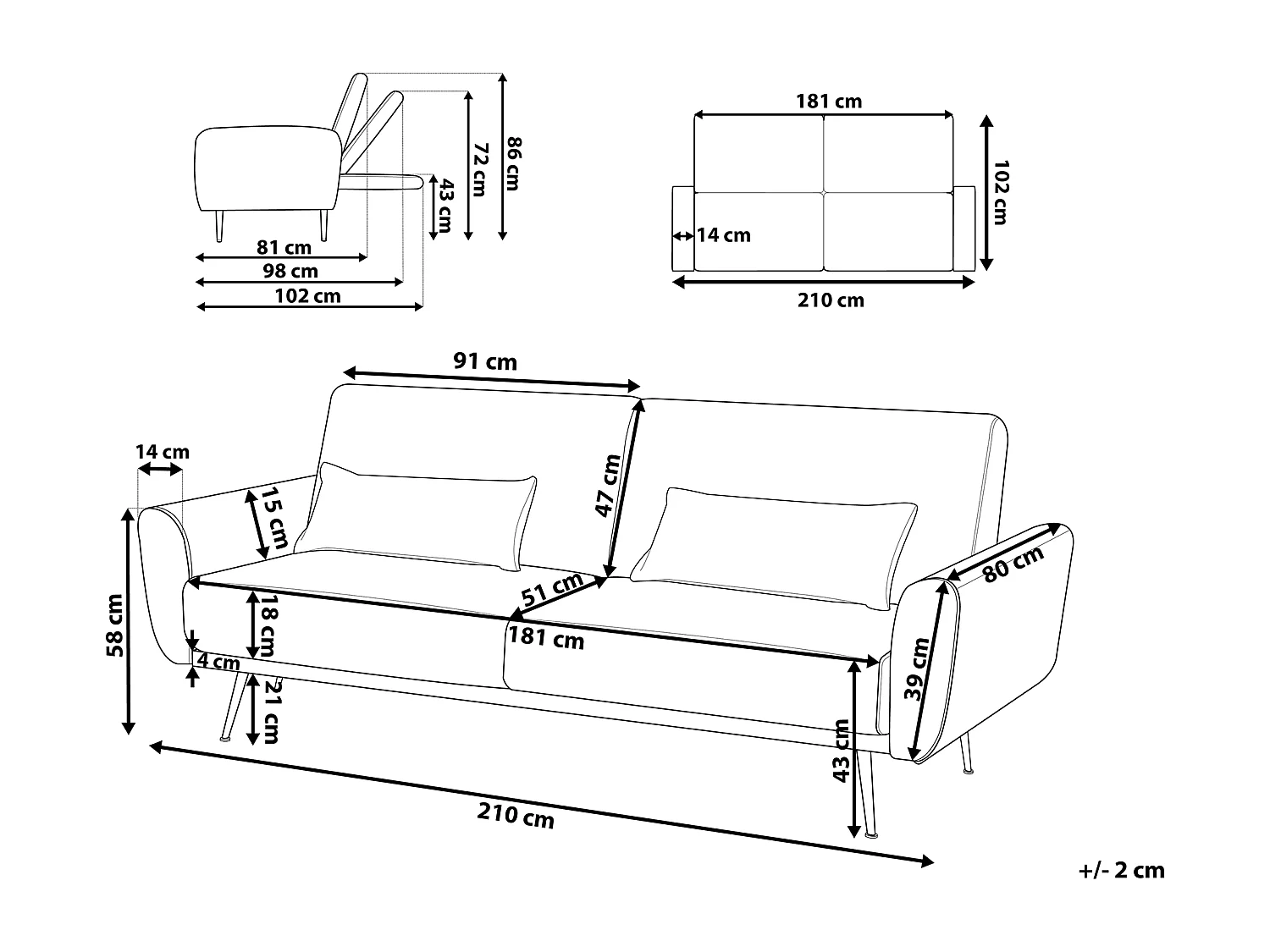 Sofá-cama EINA Veludo Bordeaux 3 lugares