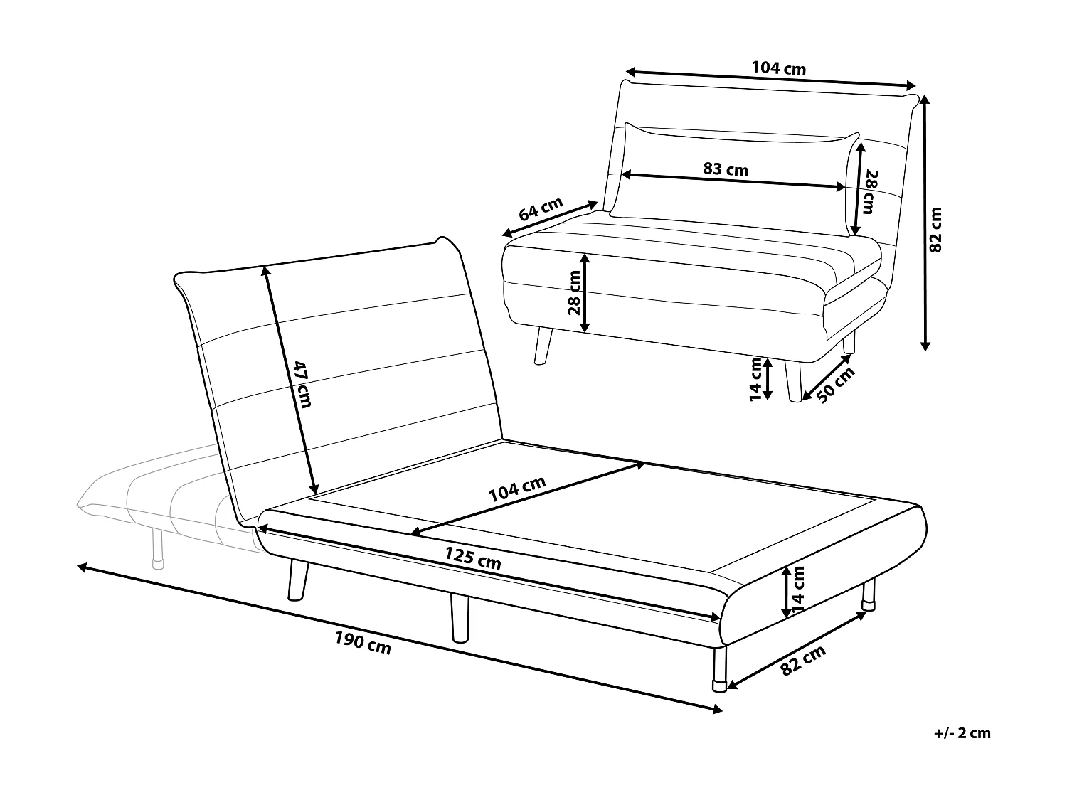 1-Sitzer Schlafsofa SETTEN Stoff Hellgrau
