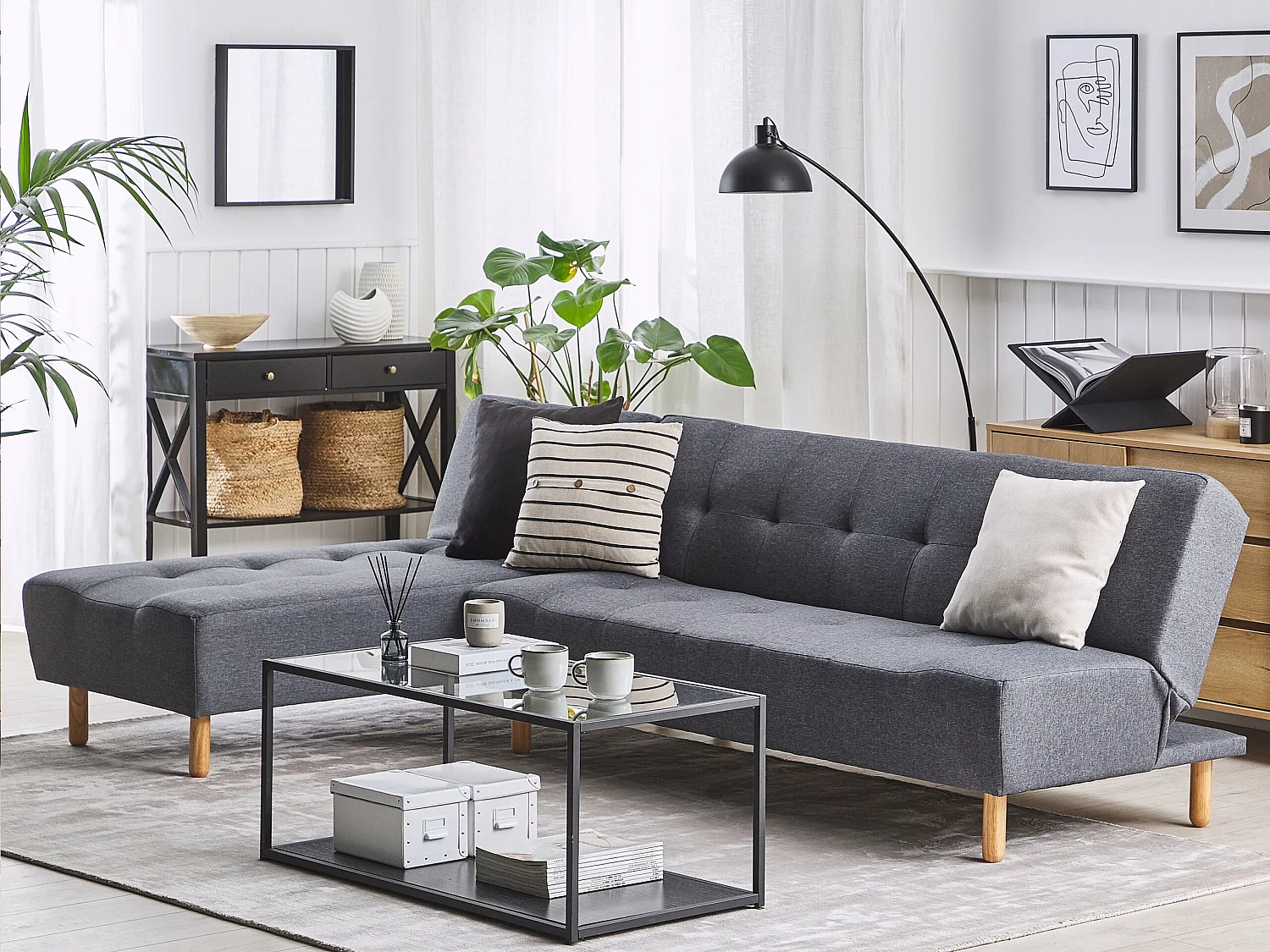 Sofá-cama de canto modular ALSTEN Tecido Cinzento escuro 4 lugares à direita