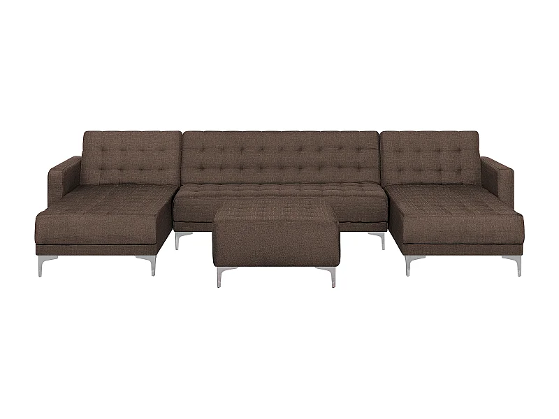 Canapé-lit modulable en forme de U 5 places ABERDEEN Tissu Marron foncé avec ottoman