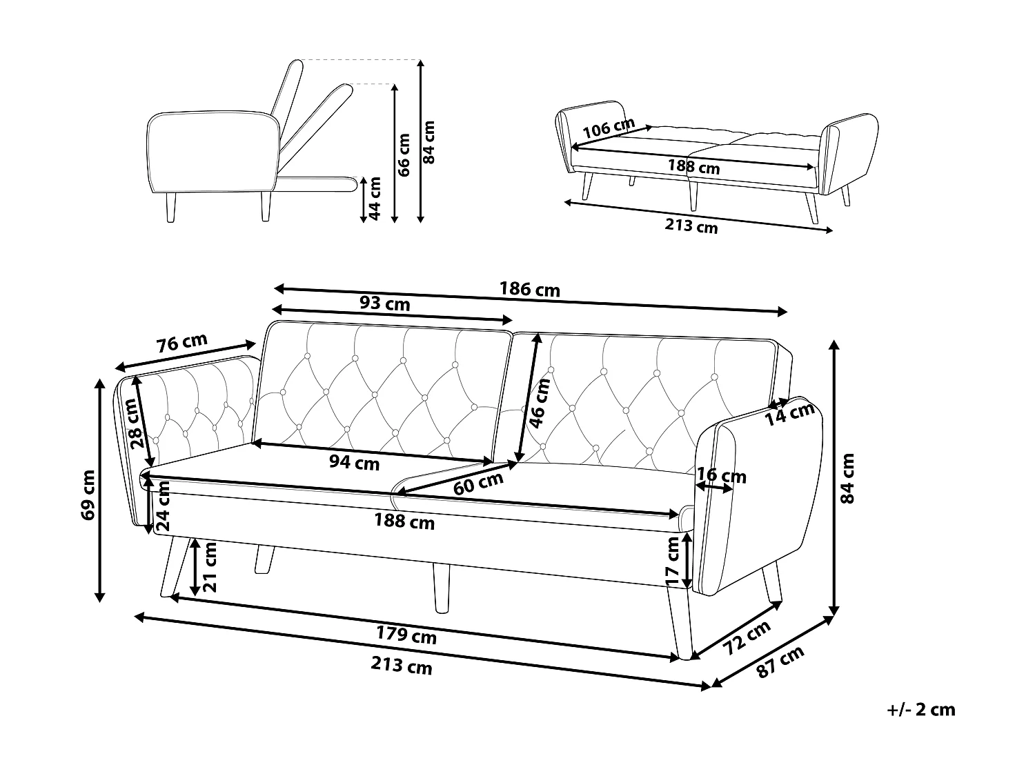 Canapé-lit BARDU Bleu marine Velours