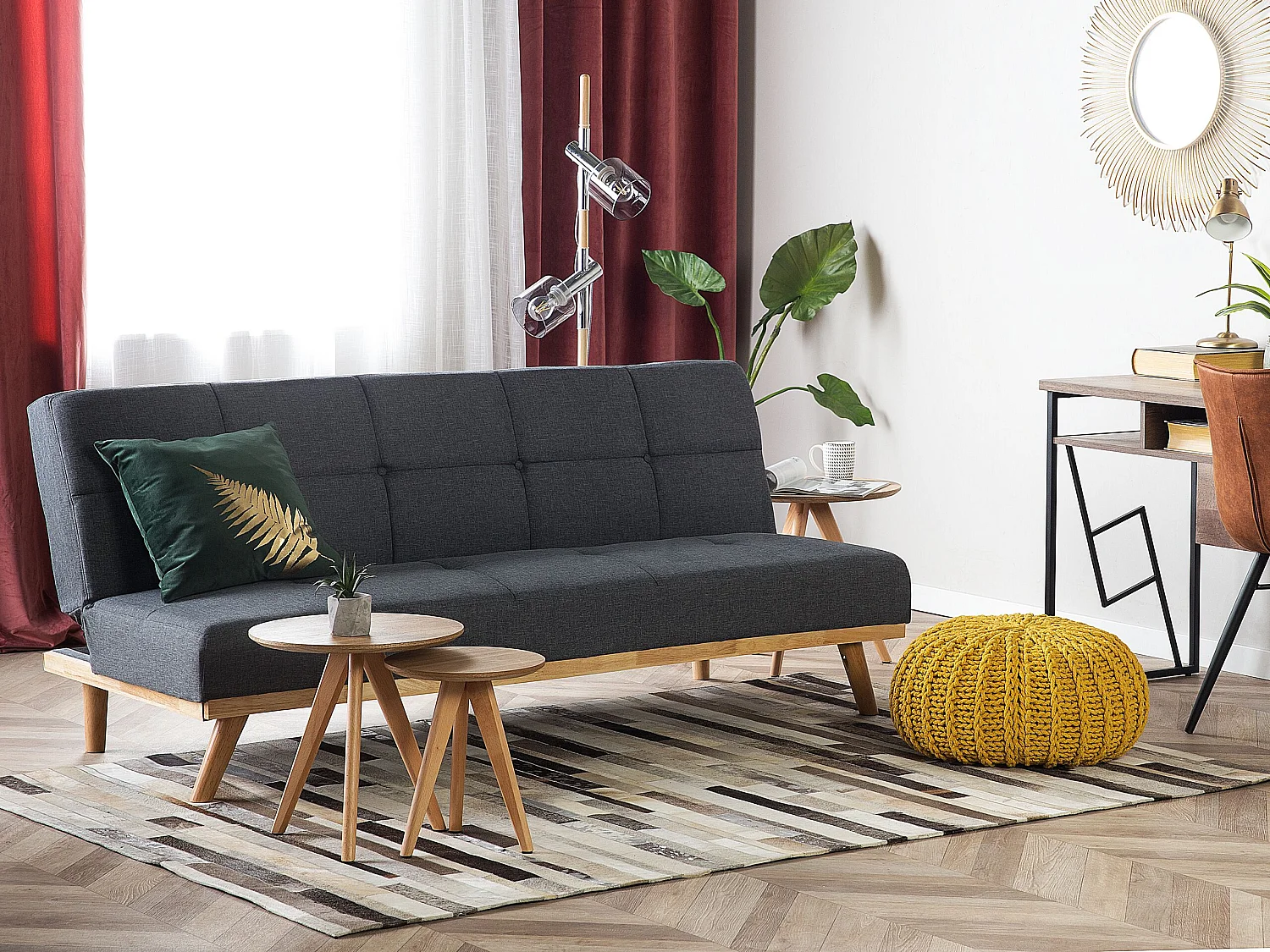 Schlafsofa FROYA Stoff Dunkelgrau 3-Sitzer