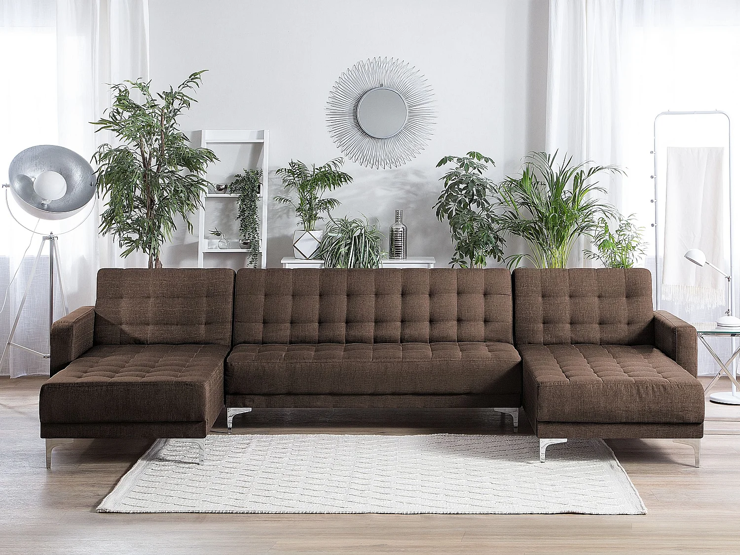 Modulaire U-vormige slaapbank ABERDEEN Stof Donkerbruin 5-zitter