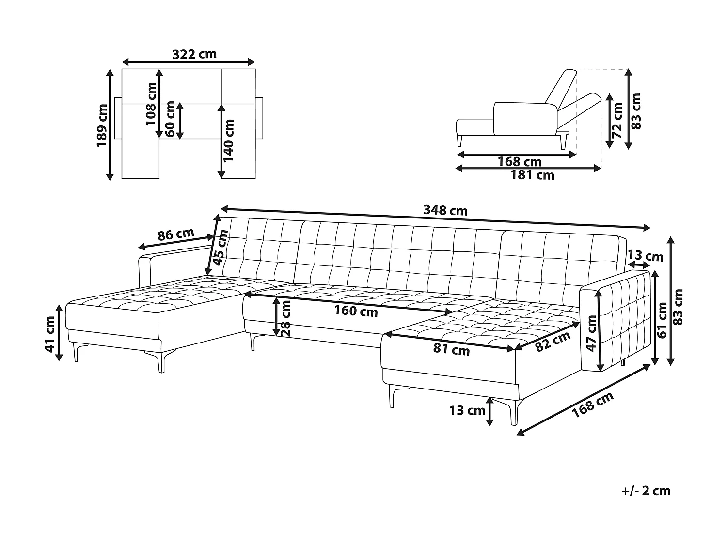 Modulaire U-vormige slaapbank ABERDEEN Stof Donkerbruin 5-zitter