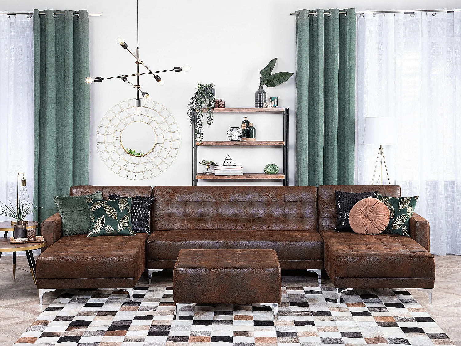 Canapé-lit modulable en forme de U 5 places ABERDEEN Cuir PU Marron