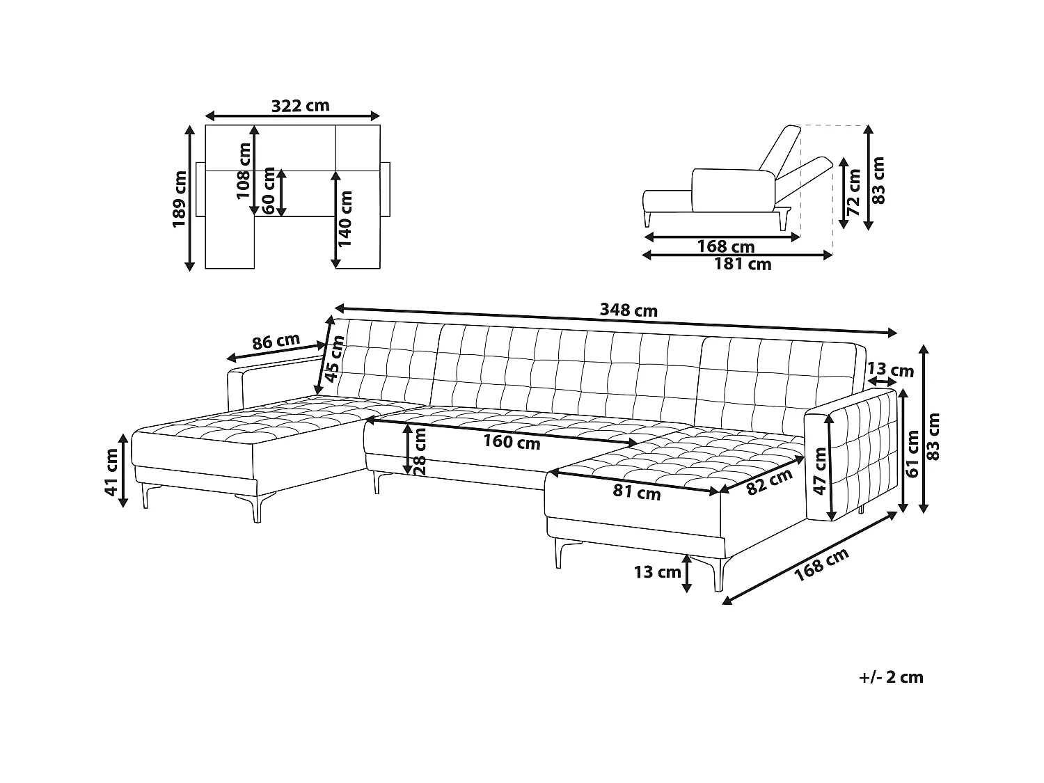Modulaire U-vormige slaapbank ABERDEEN Kunstleer Zwart 5-zitter