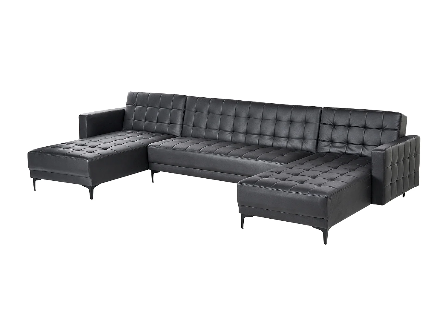 Modulaire U-vormige slaapbank ABERDEEN Kunstleer Zwart 5-zitter