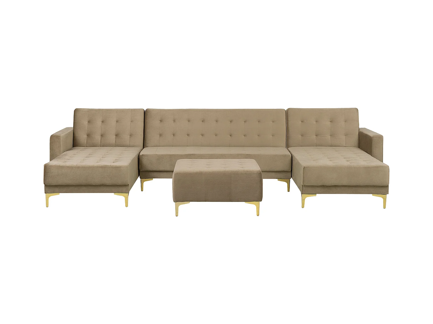 Canapé-lit modulable en forme de U 5 places ABERDEEN Velours Beige sable avec ottoman