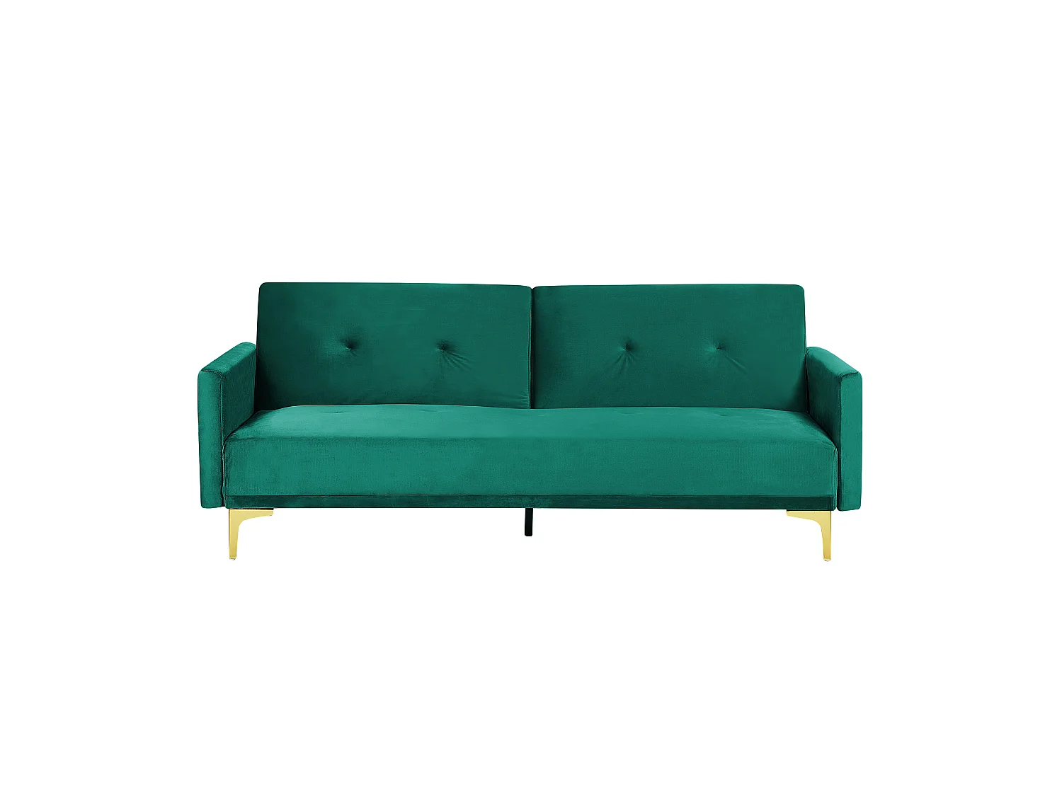 3-Sitzer Schlafsofa Samt grün gesteppt mit Metallbeinen gold 2 Kissen Lucan