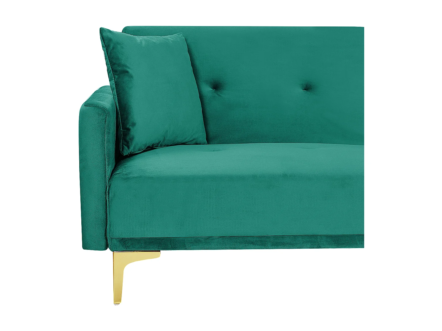 3-Sitzer Schlafsofa Samt grün gesteppt mit Metallbeinen gold 2 Kissen Lucan