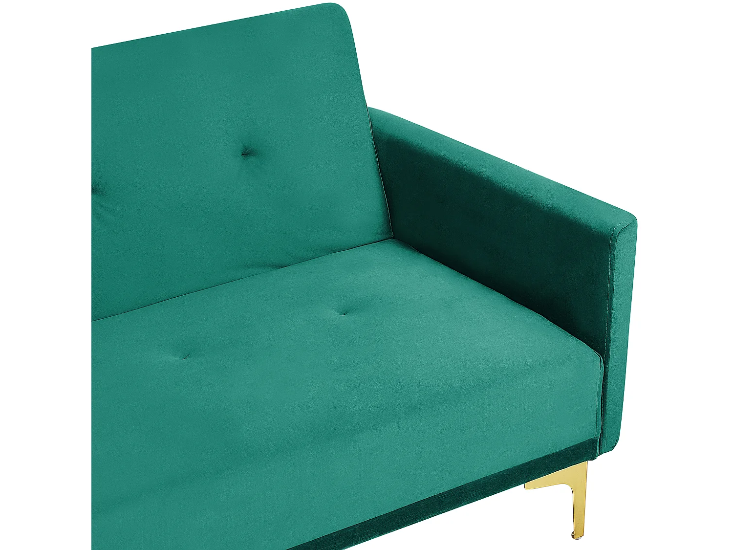 3-Sitzer Schlafsofa Samt grün gesteppt mit Metallbeinen gold 2 Kissen Lucan