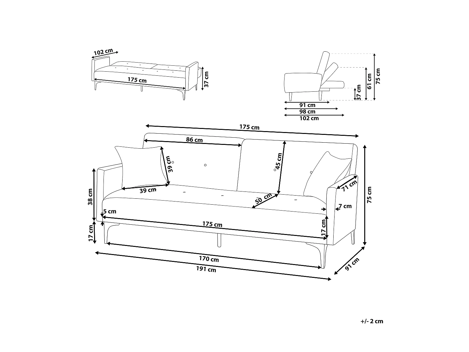 Canapé-lit 3 places LUCAN Velours Vert émeraude