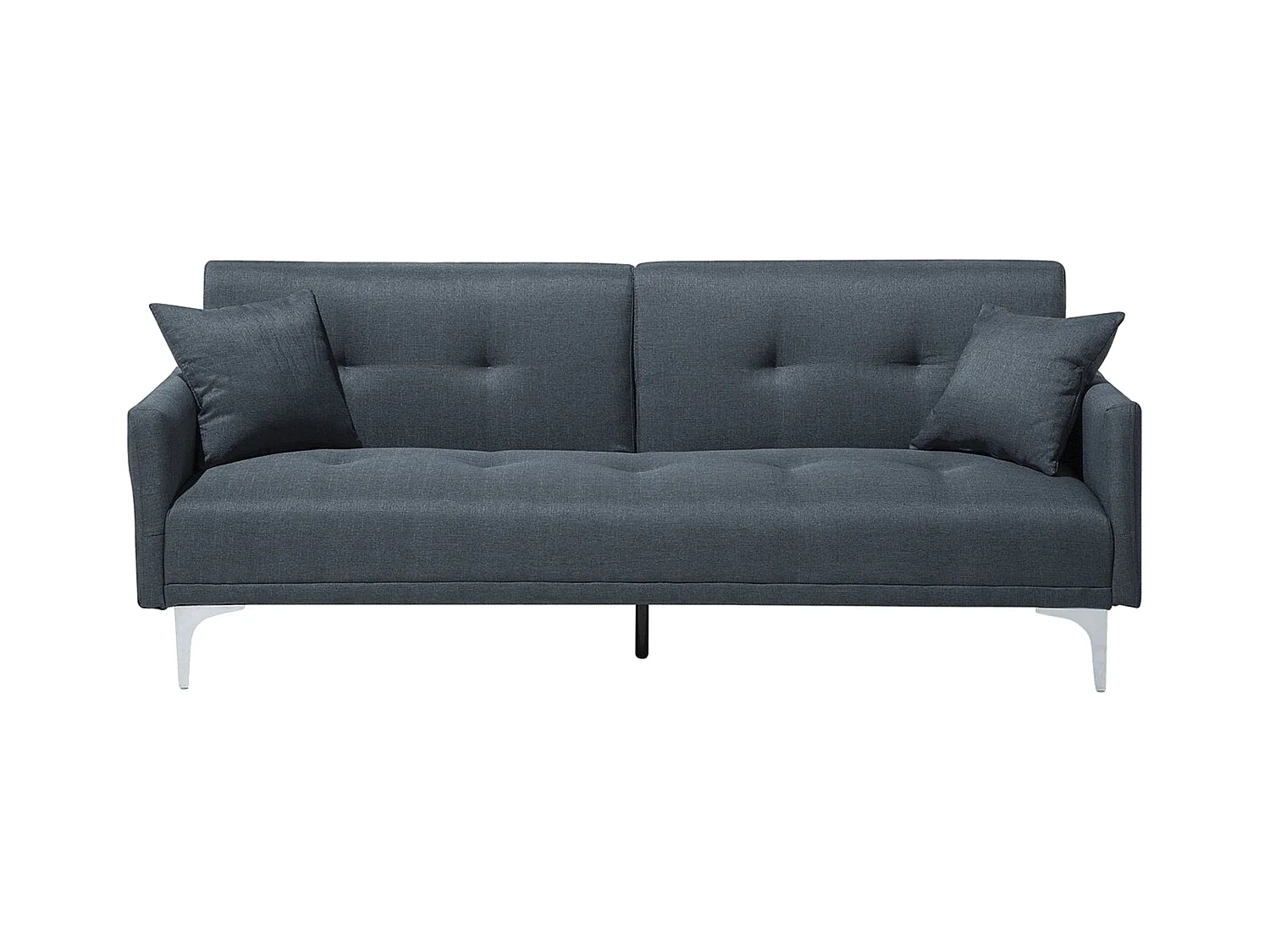 3-Sitzer Schlafsofa Stoff grau gesteppt mit Metallbeinen silber 2 Kissen Lucan