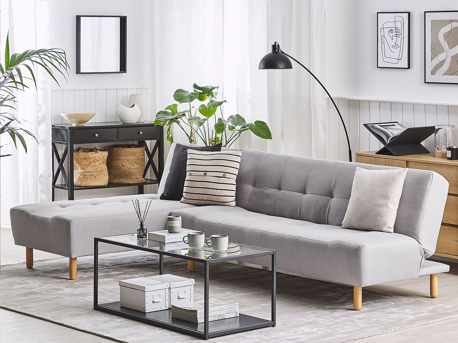 Sofá-cama de canto modular ALSTEN Tecido Cinzento claro 4 lugares à direita