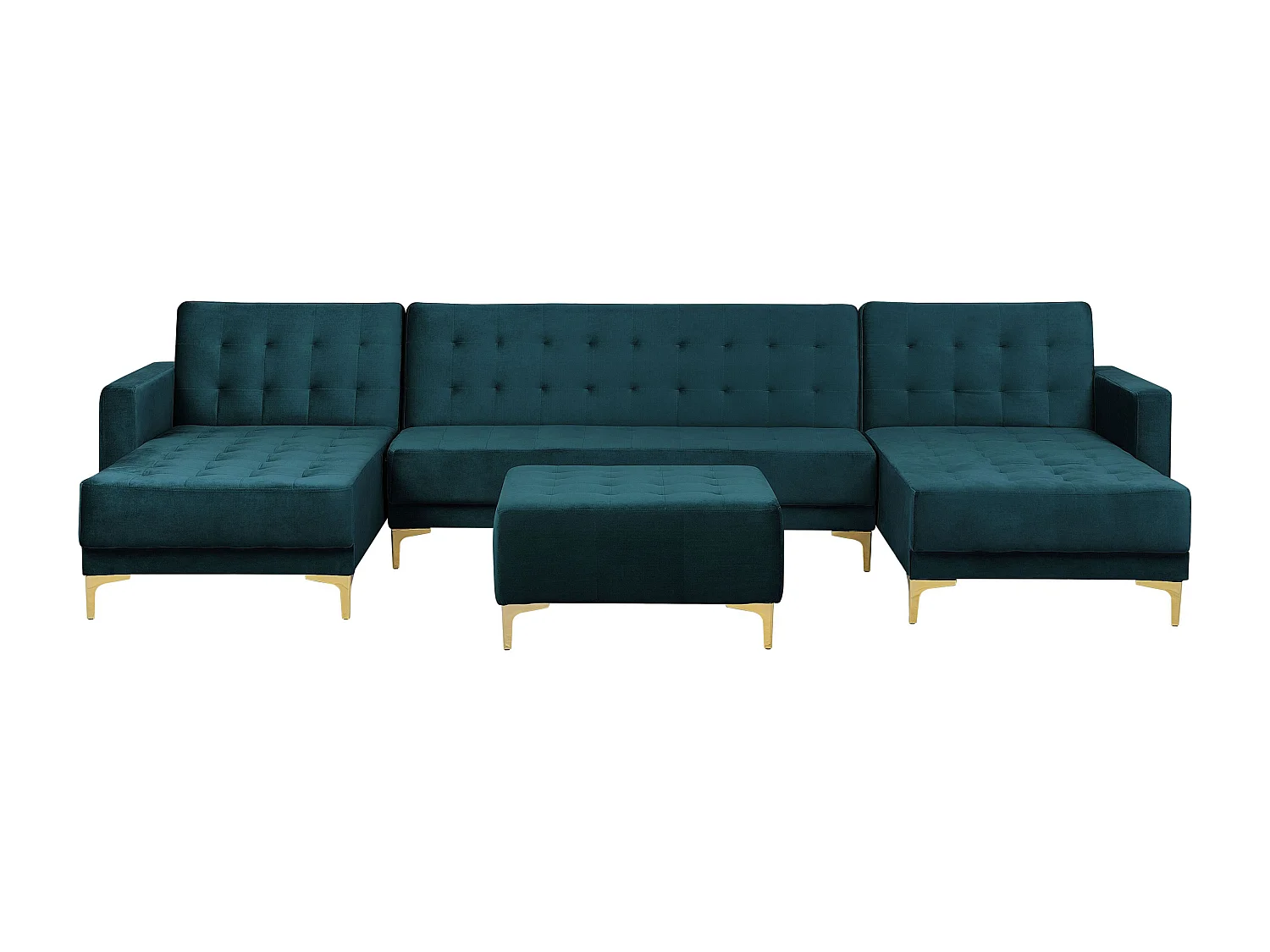 Canapé-lit modulable en forme de U 5 places ABERDEEN Velours Bleu paon avec ottoman