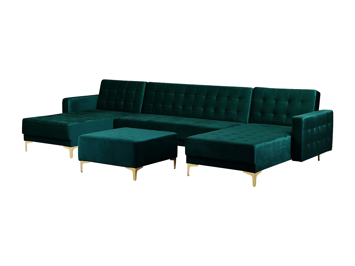 Canapé-lit modulable en forme de U 5 places ABERDEEN Velours Bleu paon avec ottoman