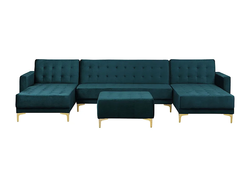 Modulaire U-vormige slaapbank ABERDEEN Fluweel Blauwgroen Met ottomaan 5-zitter