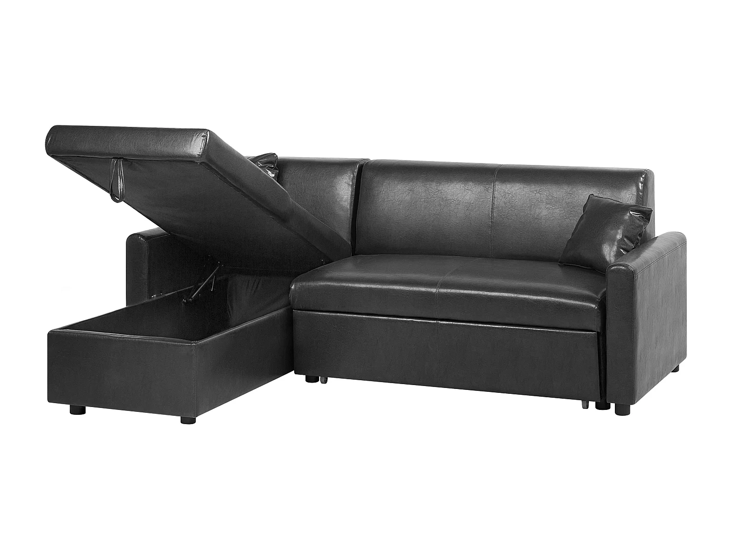 Divano letto angolare OGNA Pelle sintetica Nero con contenitore 3 posti Lato destro