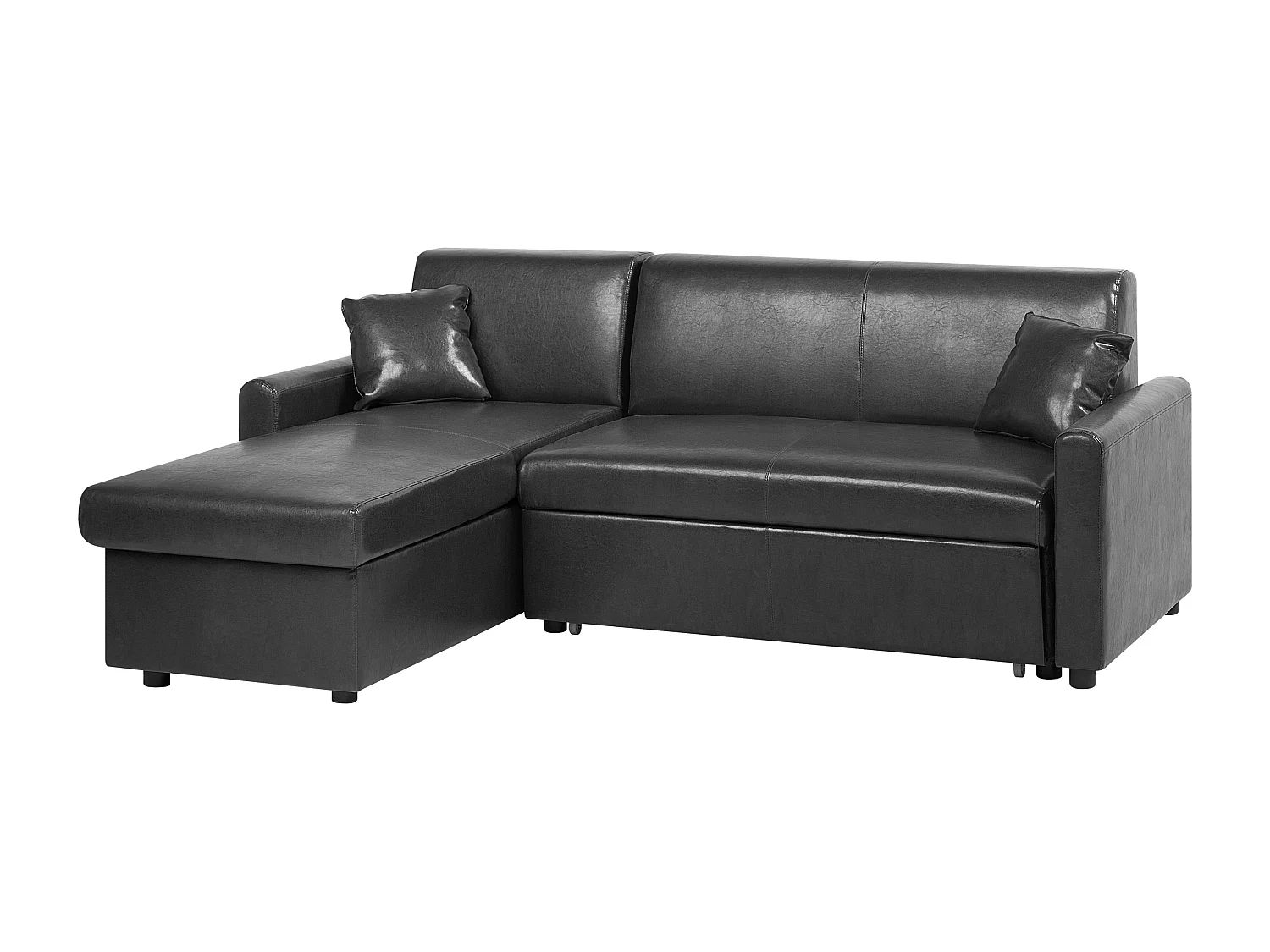 Divano letto angolare OGNA Pelle sintetica Nero con contenitore 3 posti Lato destro
