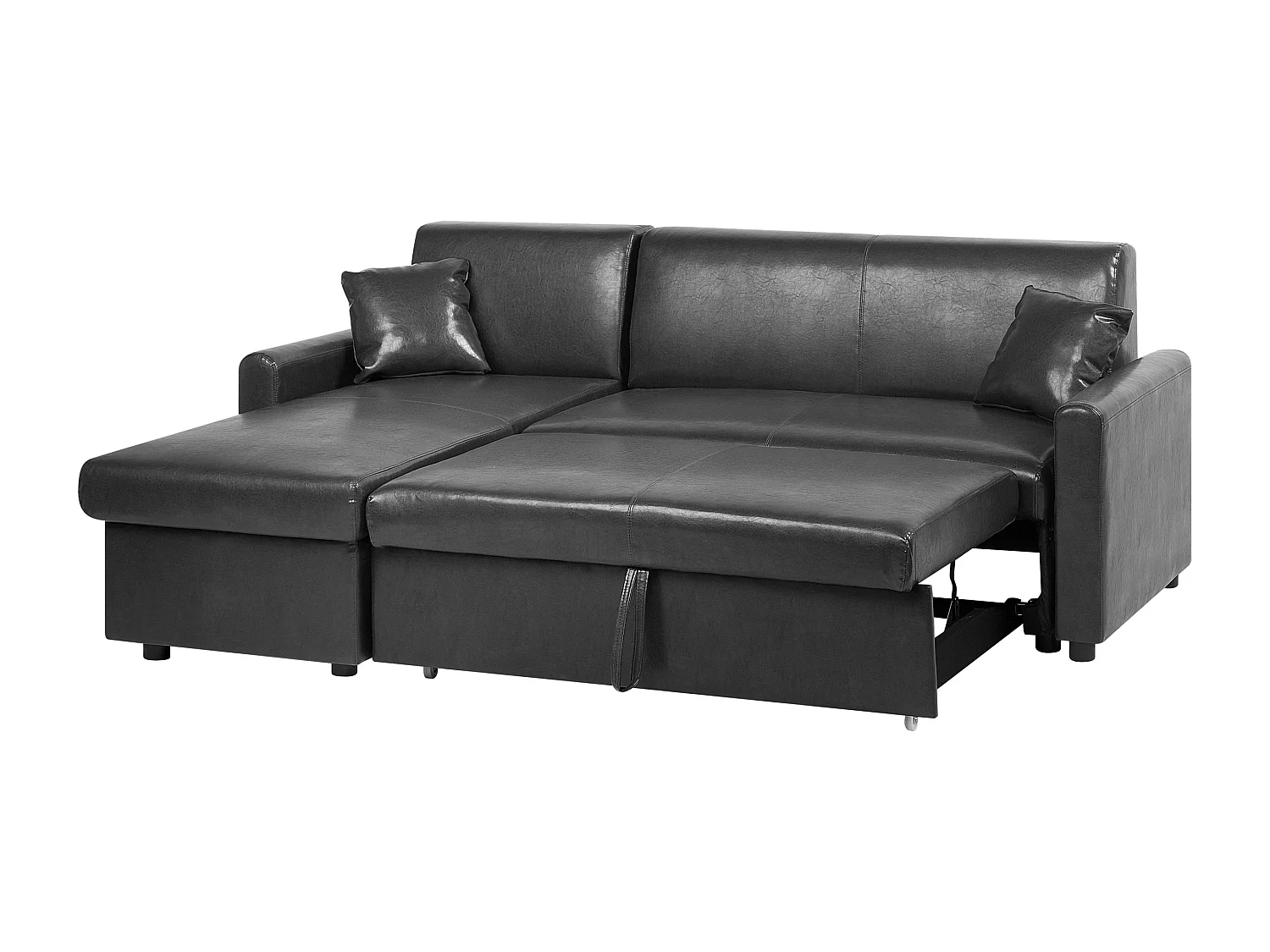 Divano letto angolare OGNA Pelle sintetica Nero con contenitore 3 posti Lato destro