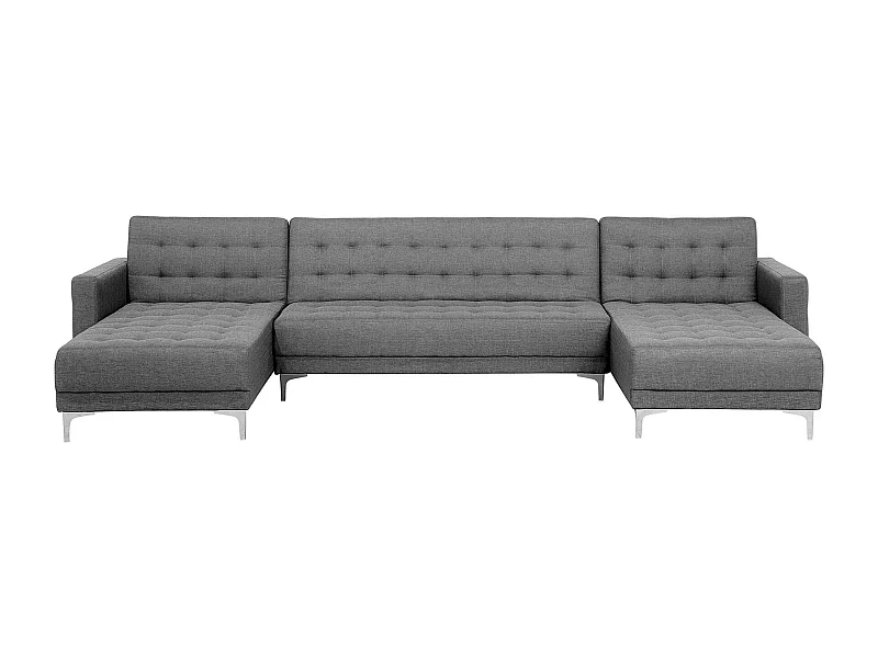 Canapé-lit modulable en forme de U 5 places ABERDEEN Tissu Gris clair